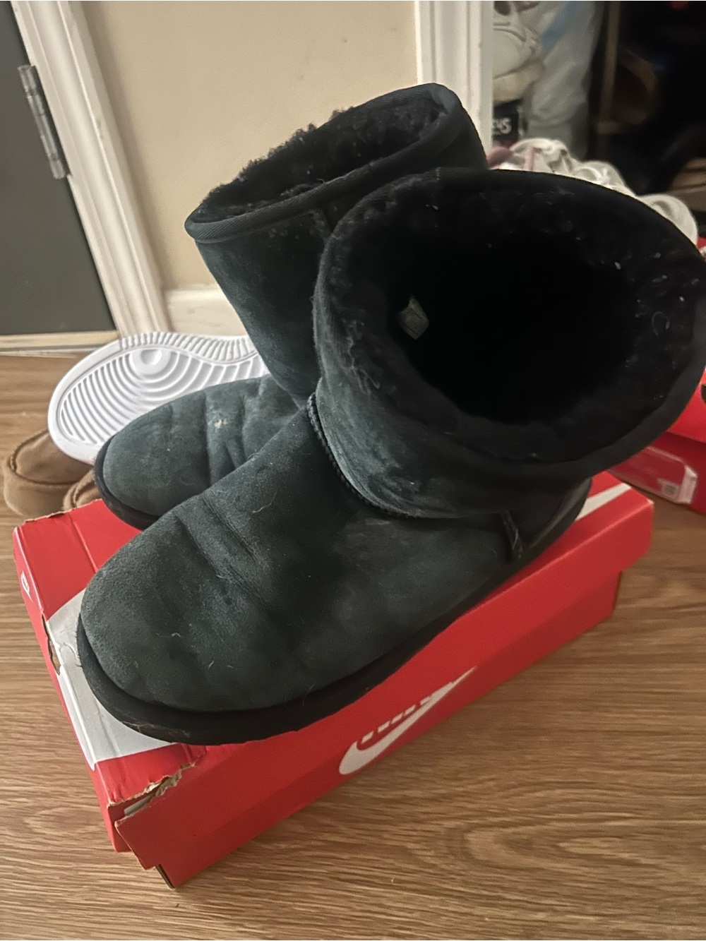 UGG Short Classic Shearling Lined Boots in Dark Green
